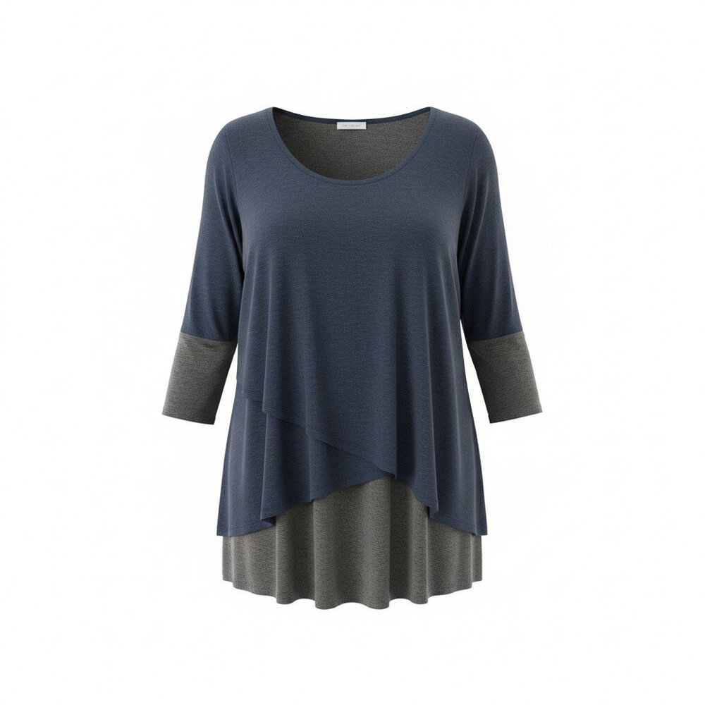 Sunday Women’s Plus Size Knit Top 1X Blue Gray Crossover Scoop Neck Casual